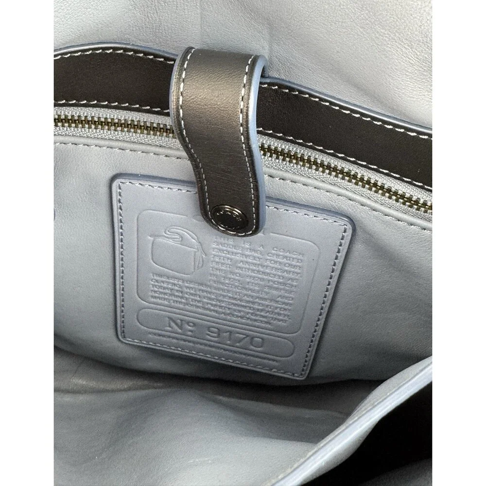Coach 9170 Saddle Bag 23 Gray Glovetanned Leather Crossbody blue Contrast Stitch